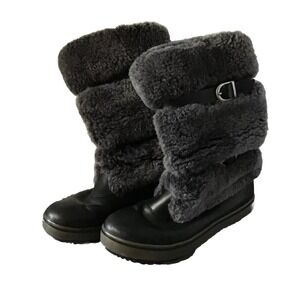UGG LILYAN WOMEN Mid Calf BOOTS LEATHER‎ Black/Gray Unique Waterproof Size 6